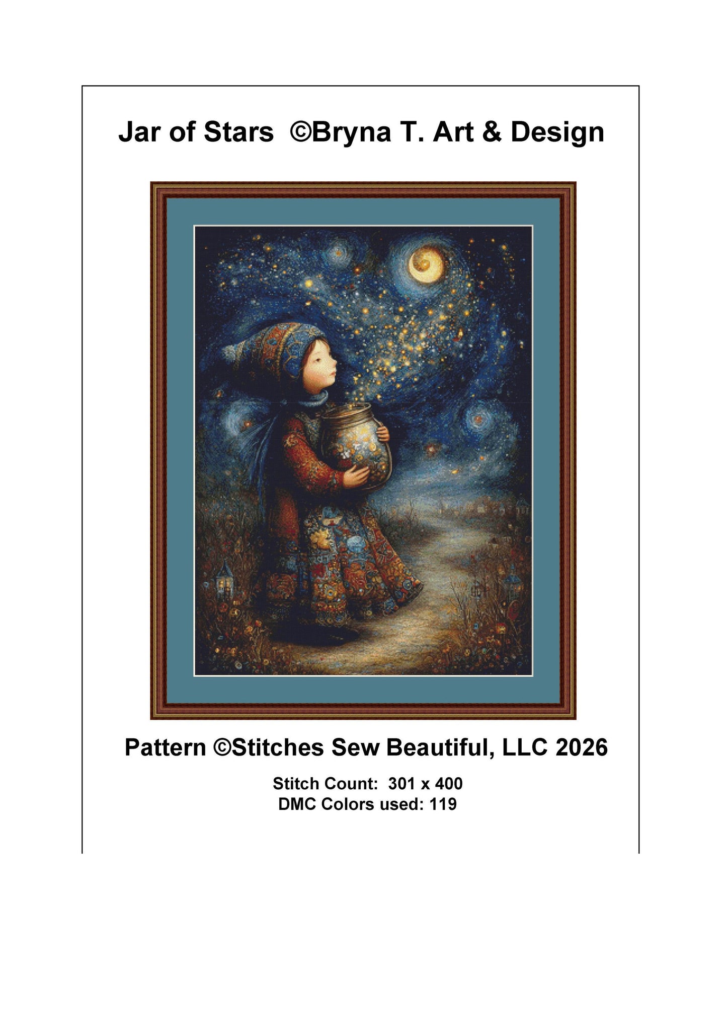 Jar of Stars counted cross stitch pattern by Bryna T. Art & Design (Digital Format)