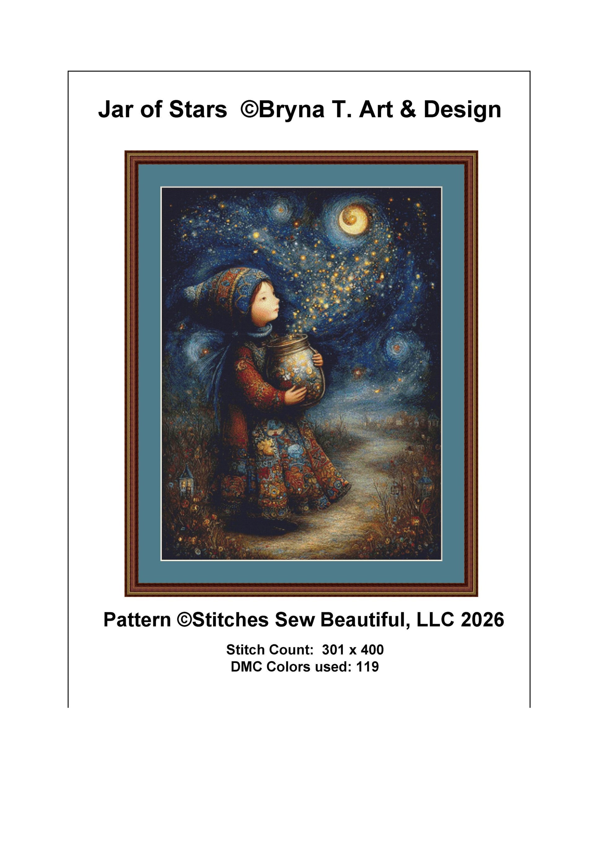 Jar of Stars counted cross stitch pattern by Bryna T. Art & Design (Digital Format)