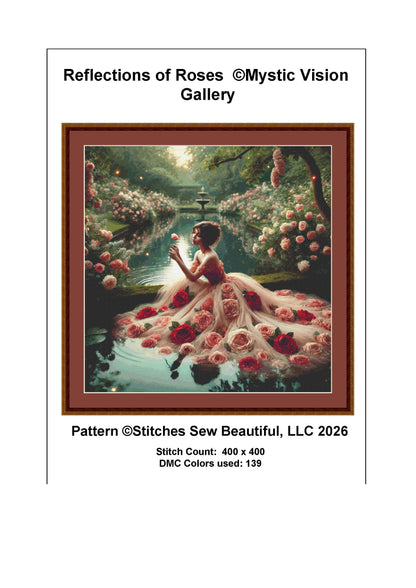 Refelctions of Roses counted cross stitch pattern by Mystic Vision Gallery (Digital Format)