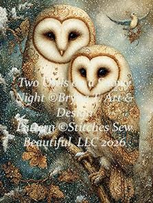 Two Owls on a Snowy Night counted cross stitch pattern by Bryna T. Art & Design (Digital Format)