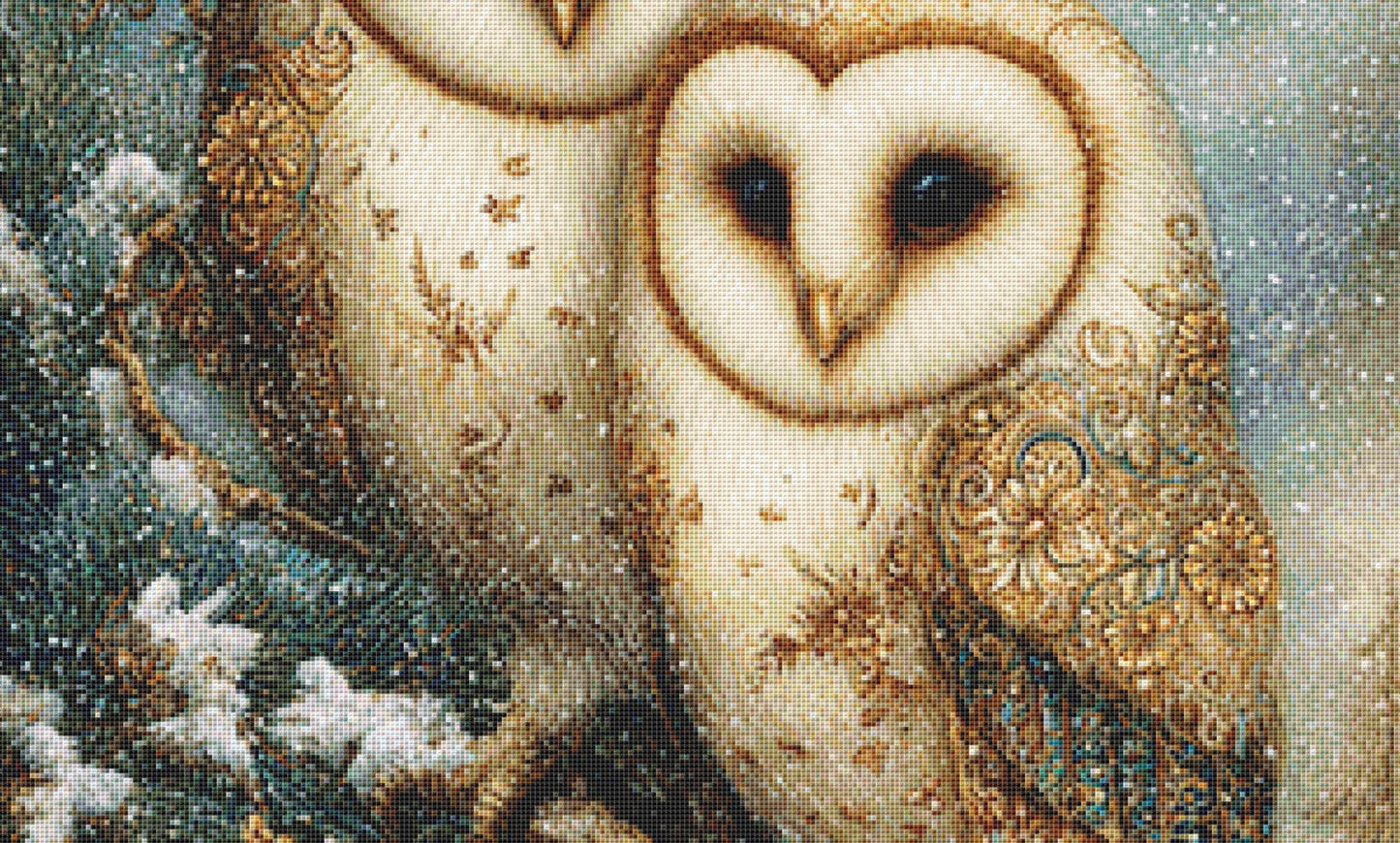 Two Owls on a Snowy Night counted cross stitch pattern by Bryna T. Art & Design (Digital Format)