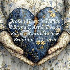 Broken Heart in Hands counted cross stitch pattern by Bryna T. Art & Design (Digital Format)