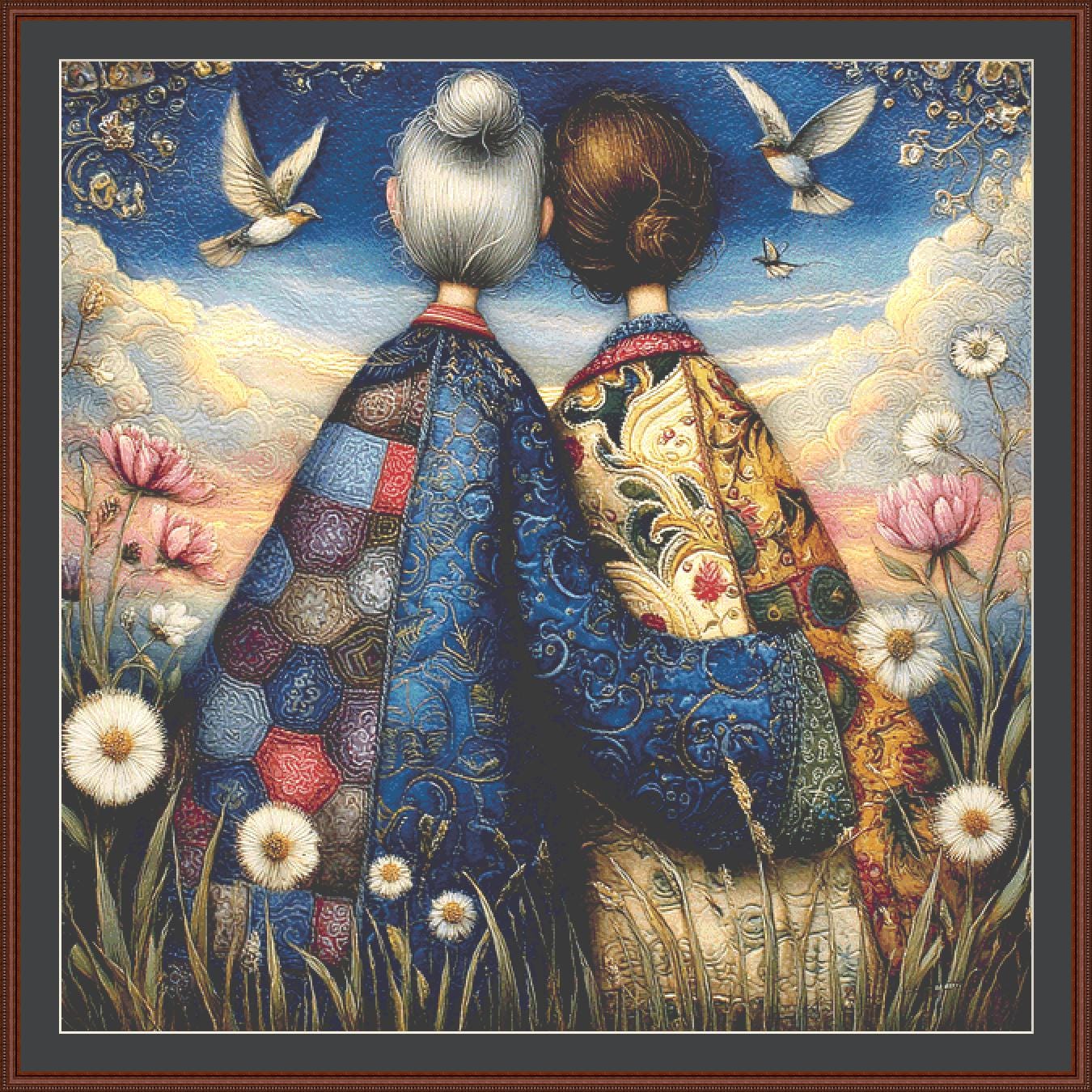 Mother and Daughter (Max Size/Color) counted cross stitch pattern by Bryna T. Art & Design