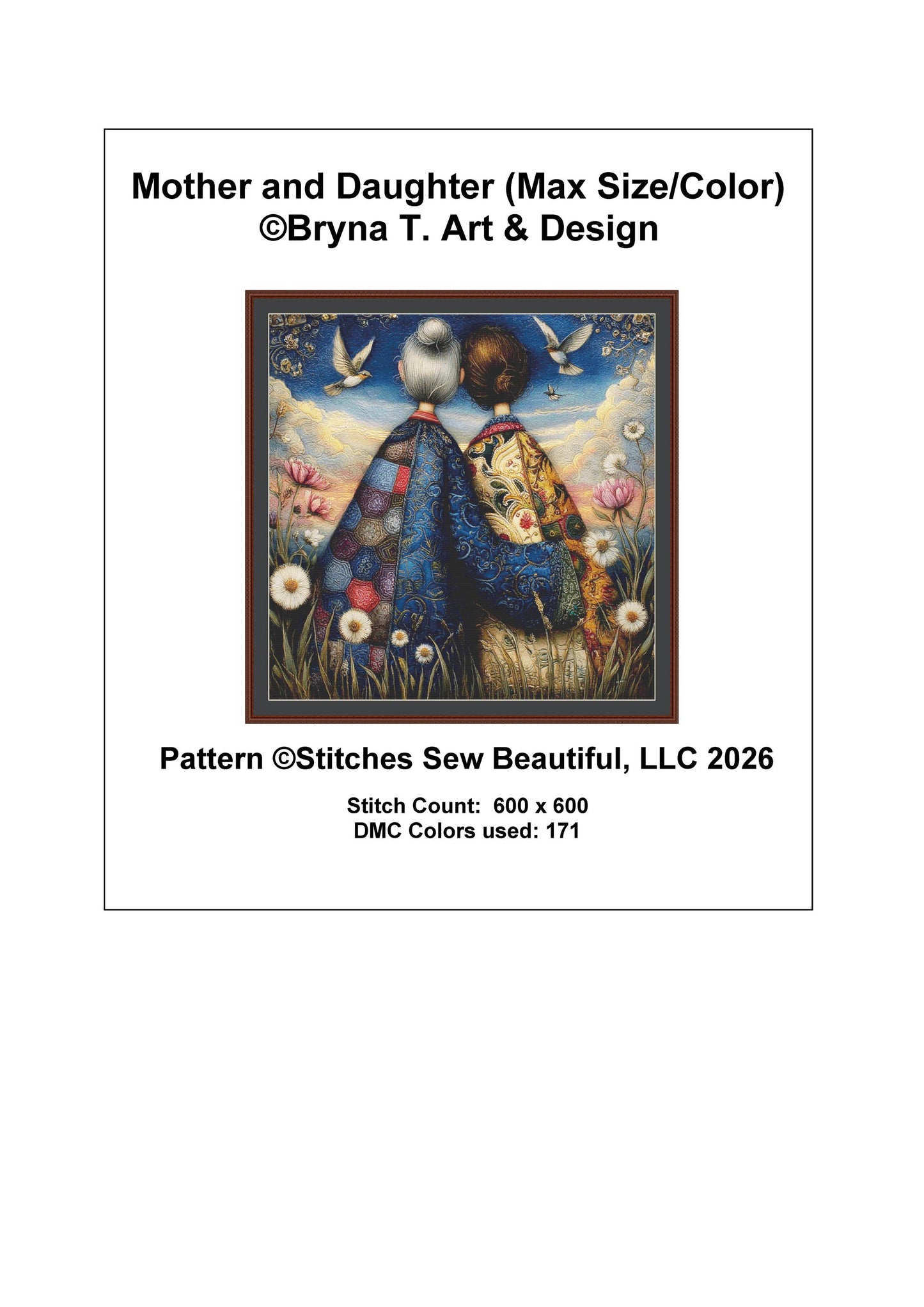 Mother and Daughter (Max Size/Color) counted cross stitch pattern by Bryna T. Art & Design