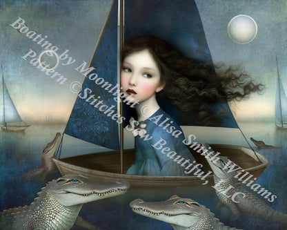 Boating by Moonlight counted cross stitch pattern by Alisa Smith Williams (Digital Format)