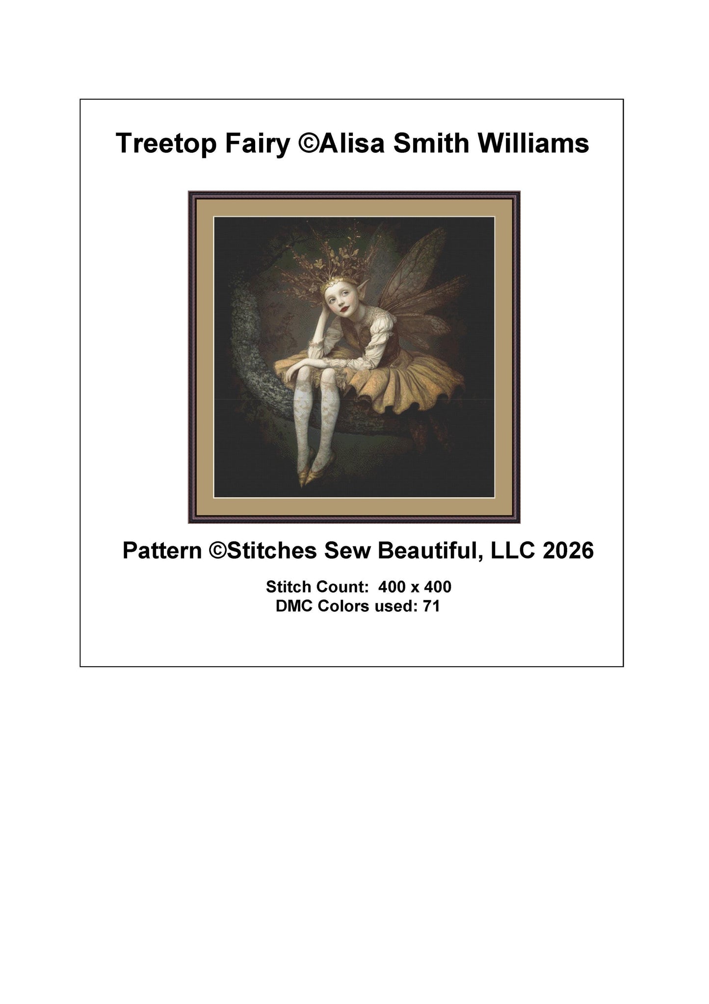 Treetop Fairy counted cross stitch pattern by Alisa Smith Williams (Digital Format)