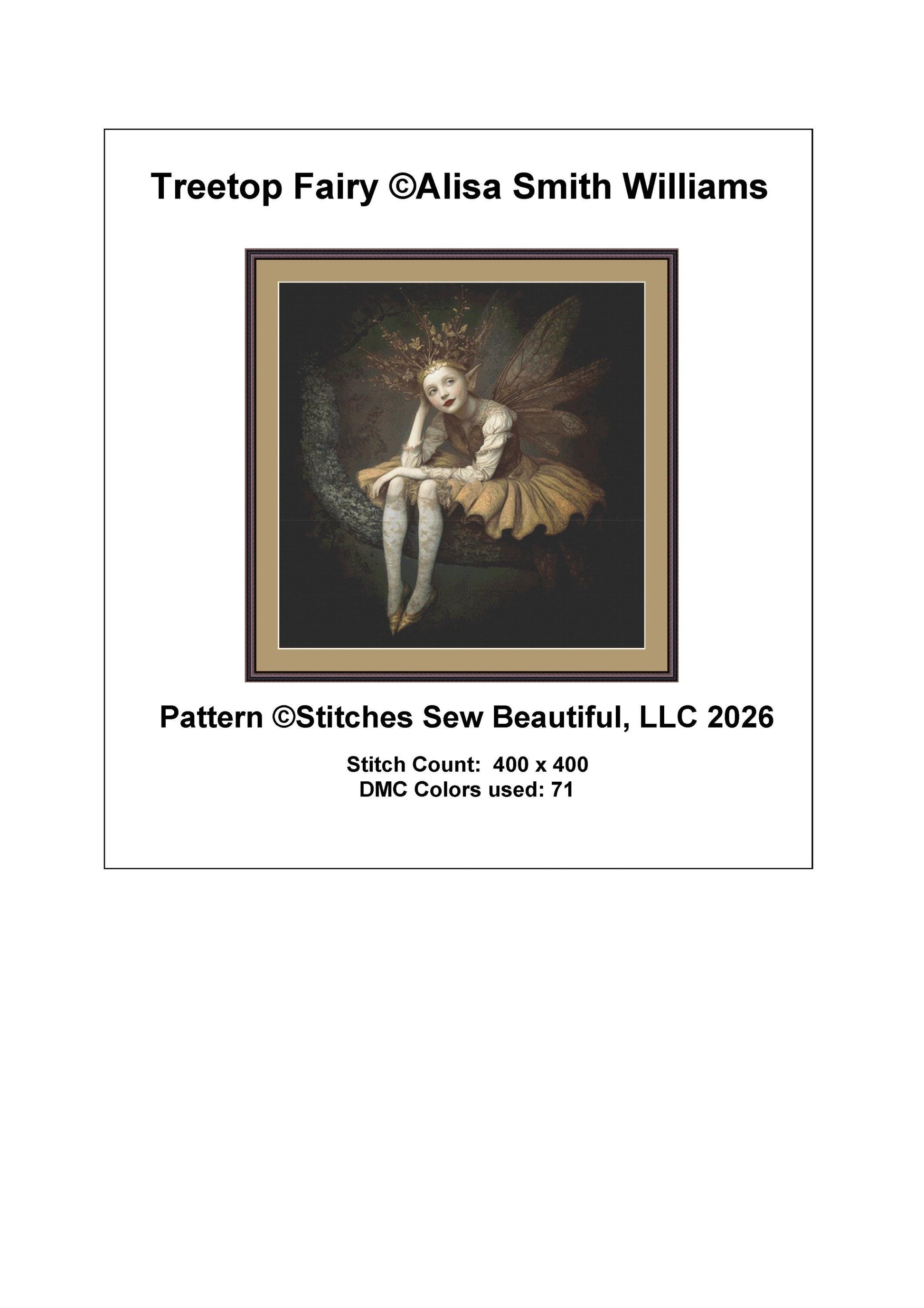 Treetop Fairy counted cross stitch pattern by Alisa Smith Williams (Digital Format)