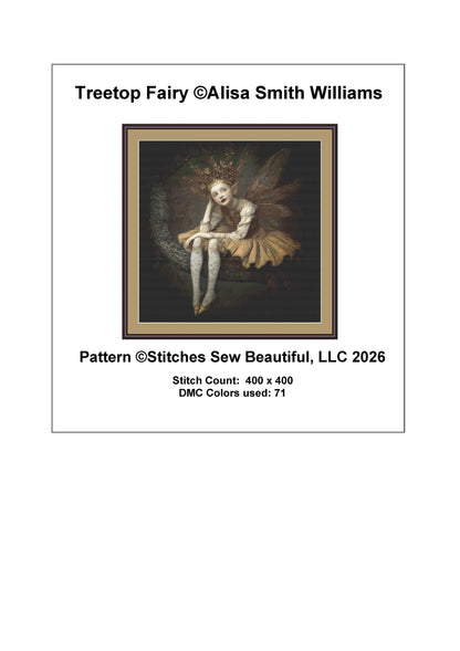 Treetop Fairy counted cross stitch pattern by Alisa Smith Williams (Digital Format)