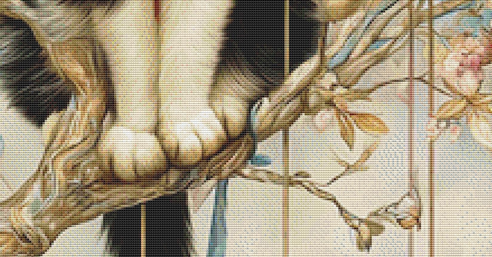 Cat on a Branch With Hearts (Max Size/Color) counted cross stitch pattern by Bryna T Art & Design (Digital Format)