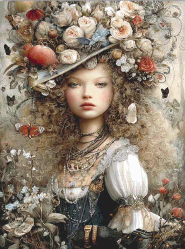Victorian Floral Maiden counted cross stitch pattern by Bryna T Art & Design (Digital Format)