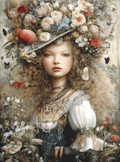 Victorian Floral Maiden counted cross stitch pattern by Bryna T Art & Design (Digital Format)