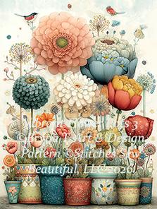 Vibrant Flower Pots 3 counted cross stitch pattern by Bryna T Art & Design (Digital Format)