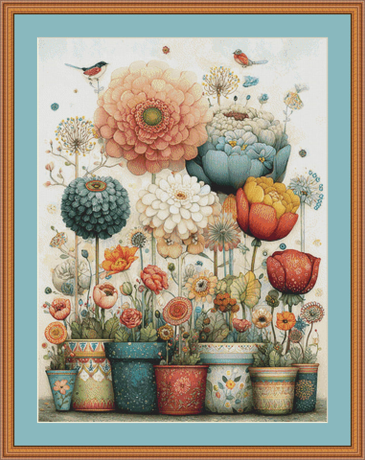 Vibrant Flower Pots 3 counted cross stitch pattern by Bryna T Art & Design (Digital Format)