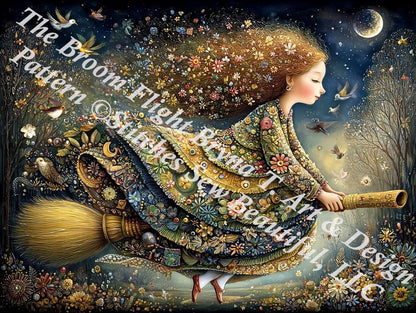 The Broom Flight counted cross stitch pattern by Bryna T. Art & Design (Digital Format)