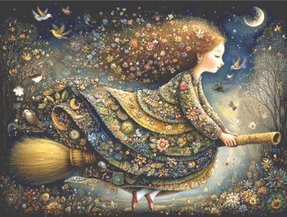 The Broom Flight counted cross stitch pattern by Bryna T. Art & Design (Digital Format)