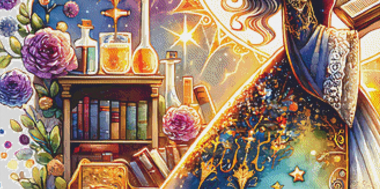 Teacher and Dragon (Max Size/Color) counted cross stitch pattern by Coastal Bliss Studios (Digital Format)