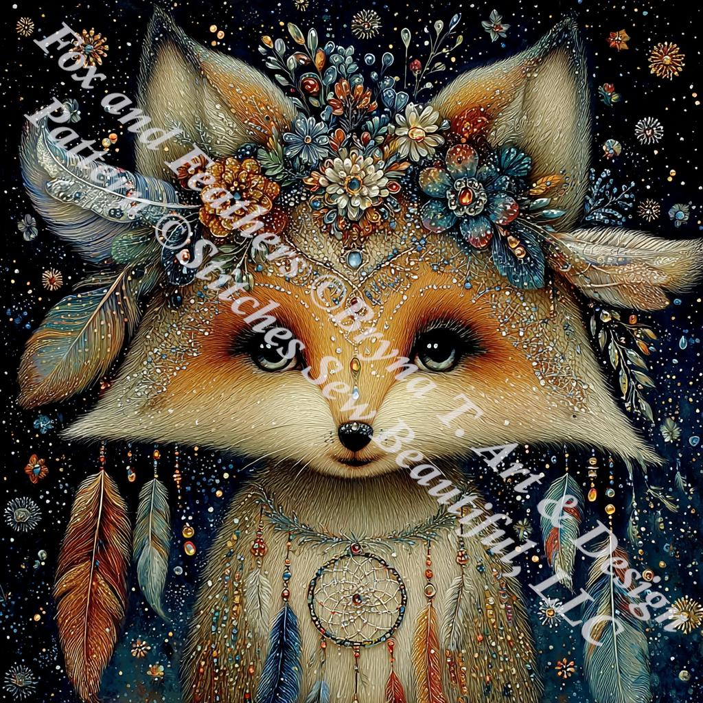 Fox and Feathers counted cross stitch pattern by Bryna T. Art & Design (Digital Format)