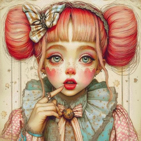 Clown Girl Hearts on Face counted cross stitch pattern by Bryna T Art & Design (Digital Format)