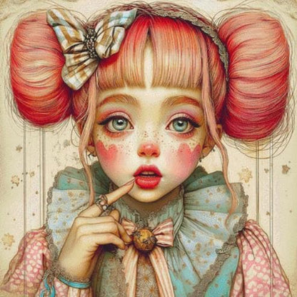Clown Girl Hearts on Face counted cross stitch pattern by Bryna T Art & Design (Digital Format)