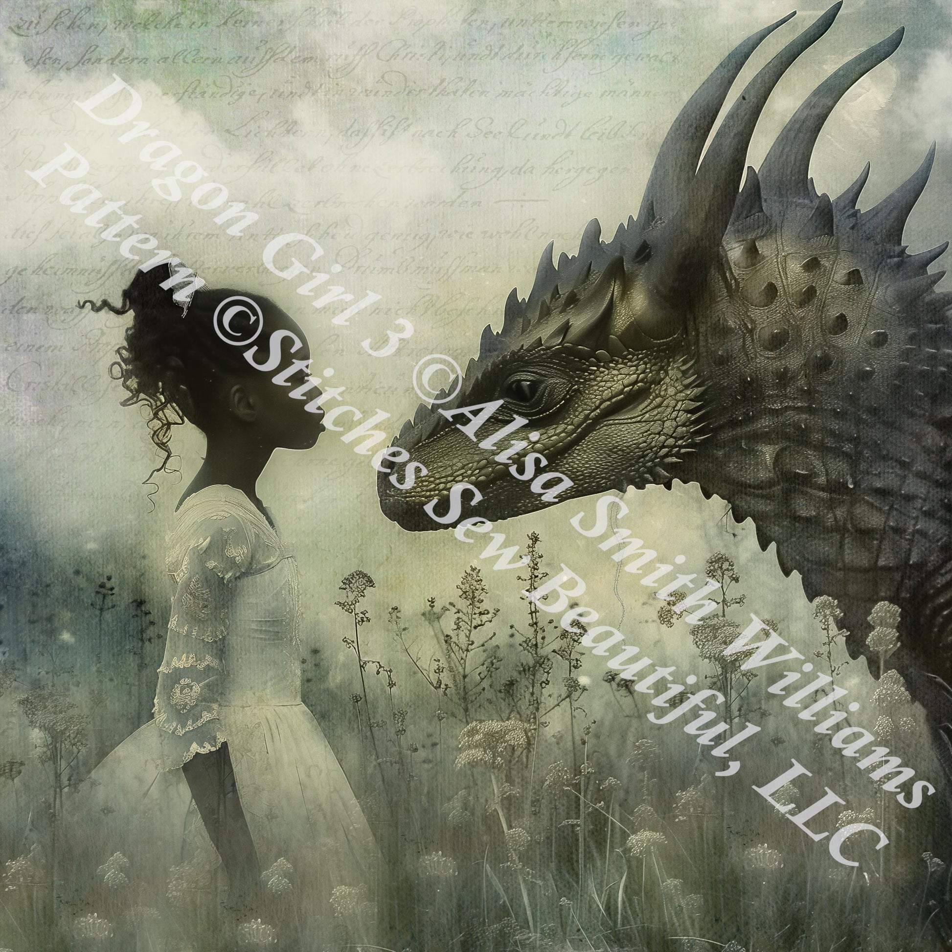 Dragon Girl 3 counted cross stitch pattern by Alisa Smith Willliams (Digital Format)