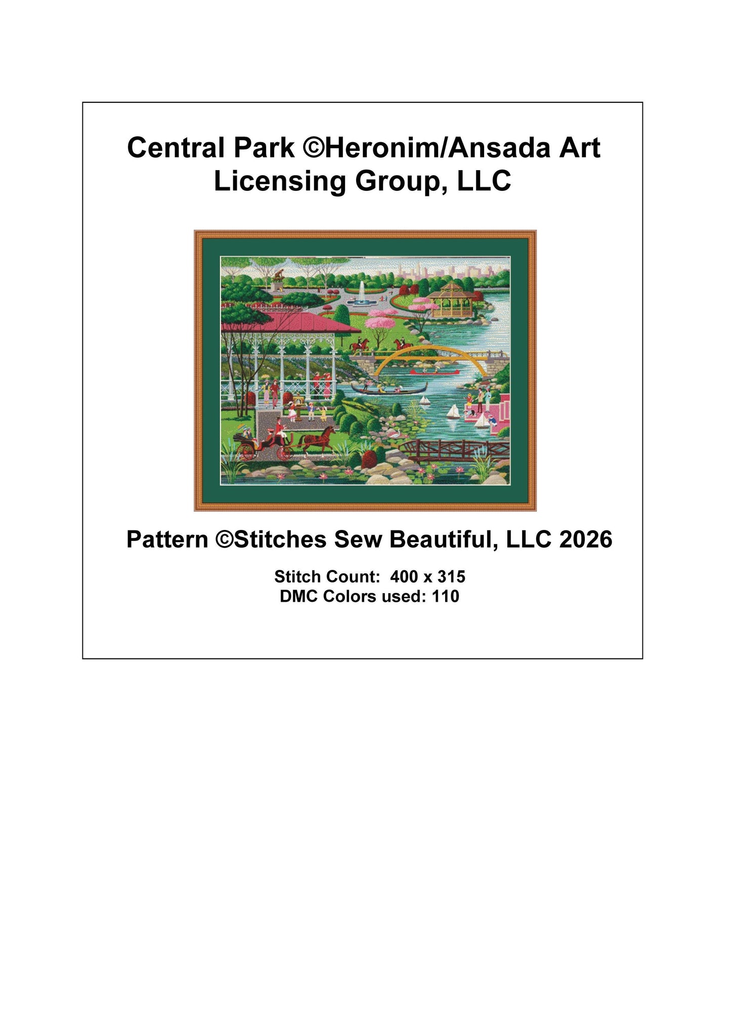 Central Park counted cross stitch pattern by Heronim/Ansada Art Licensing Group, LLC (Digital Format)