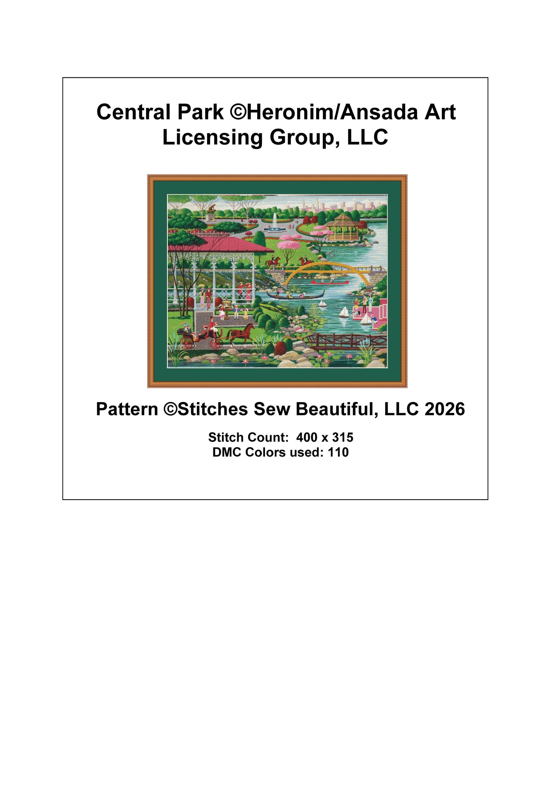 Central Park counted cross stitch pattern by Heronim/Ansada Art Licensing Group, LLC (Digital Format)