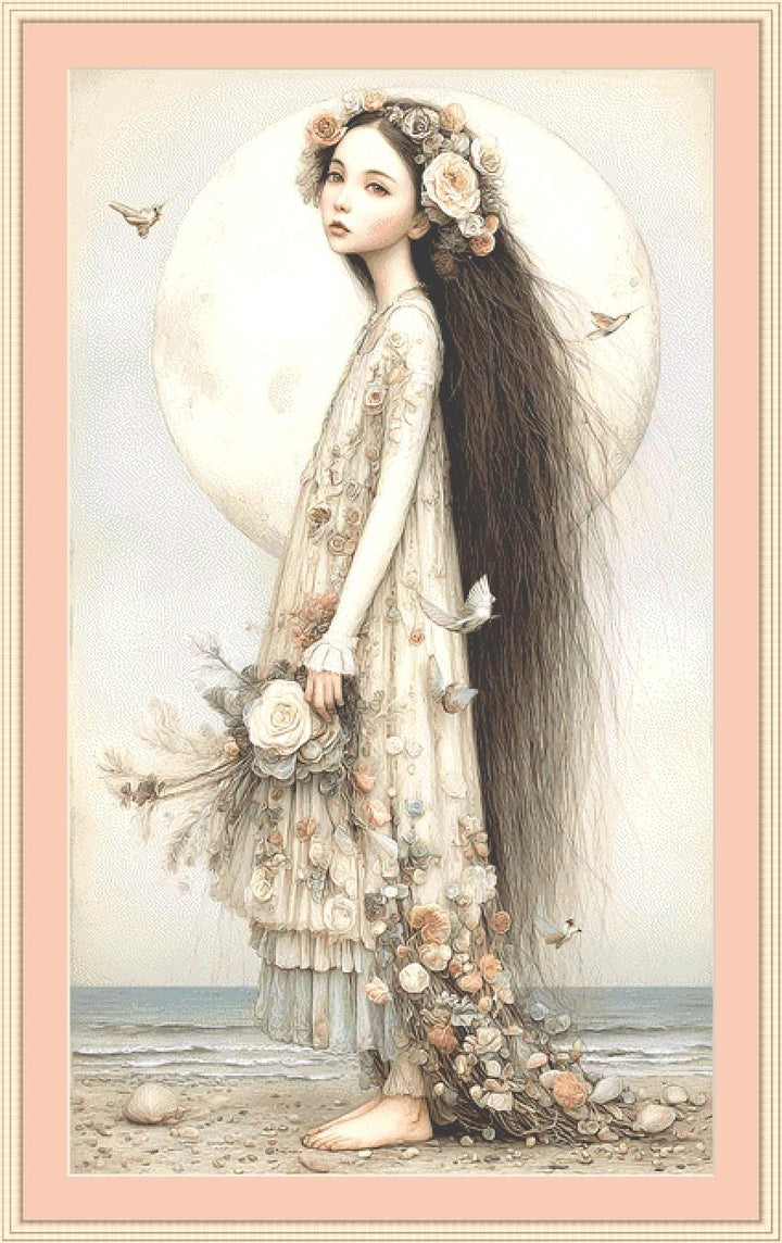 Moon Maiden (Max Size/Color) counted cross stitch pattern by Bryna T. Art & Designs (Digital Format)