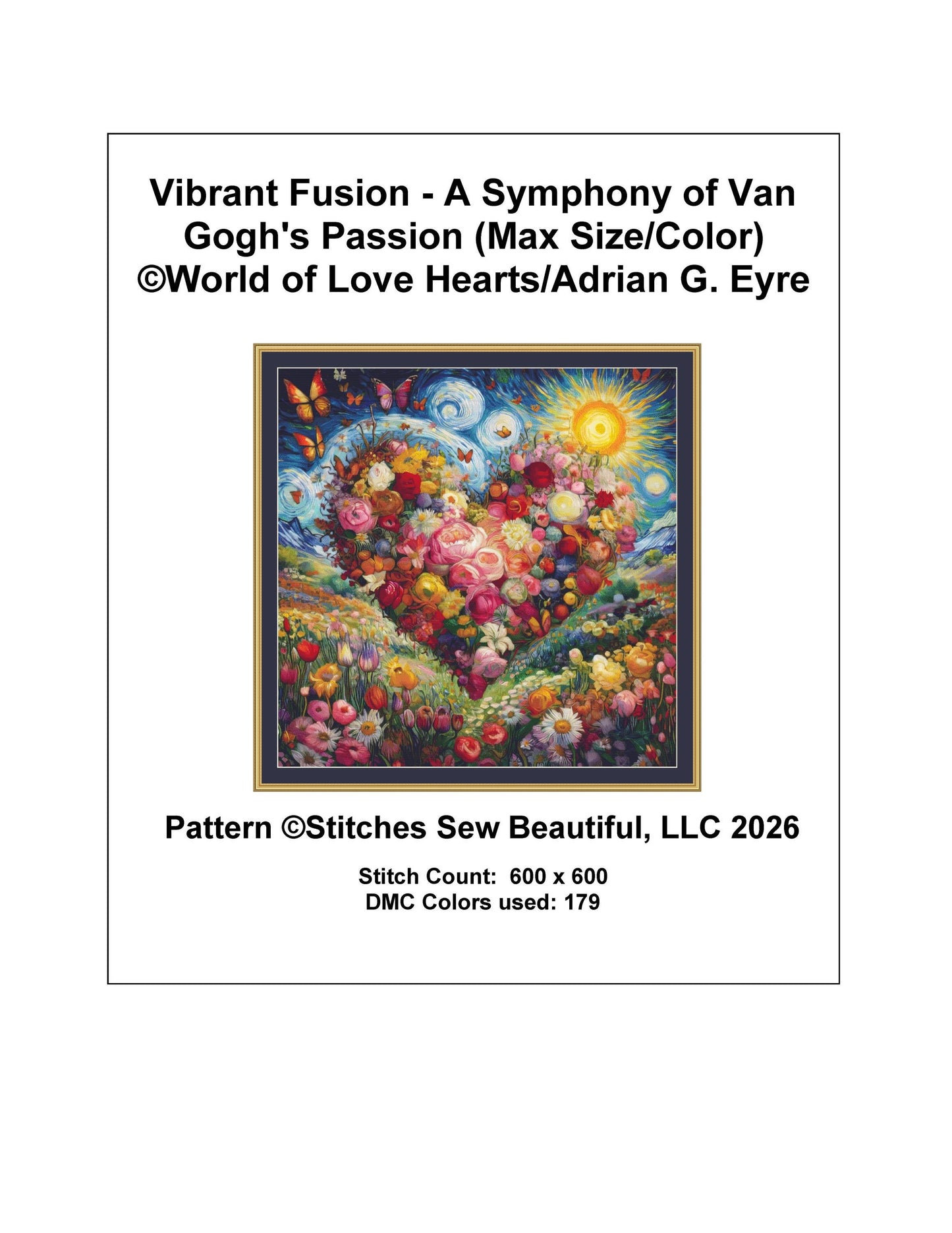 Vibrant Fusion-A Symphony of Van Gogh's Passion (Max Size/Color) counted cross stitch pattern by World of Love Hearts/Adrian G. Eyre