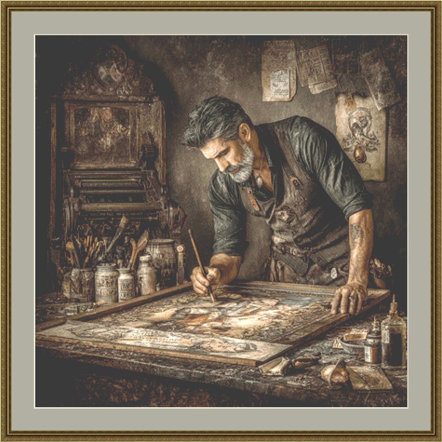 Xylographer counted cross stitch pattern by Bryna T. Art & Design (Digital Format)