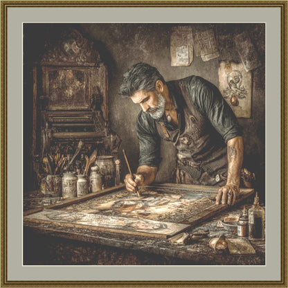 Xylographer counted cross stitch pattern by Bryna T. Art & Design (Digital Format)