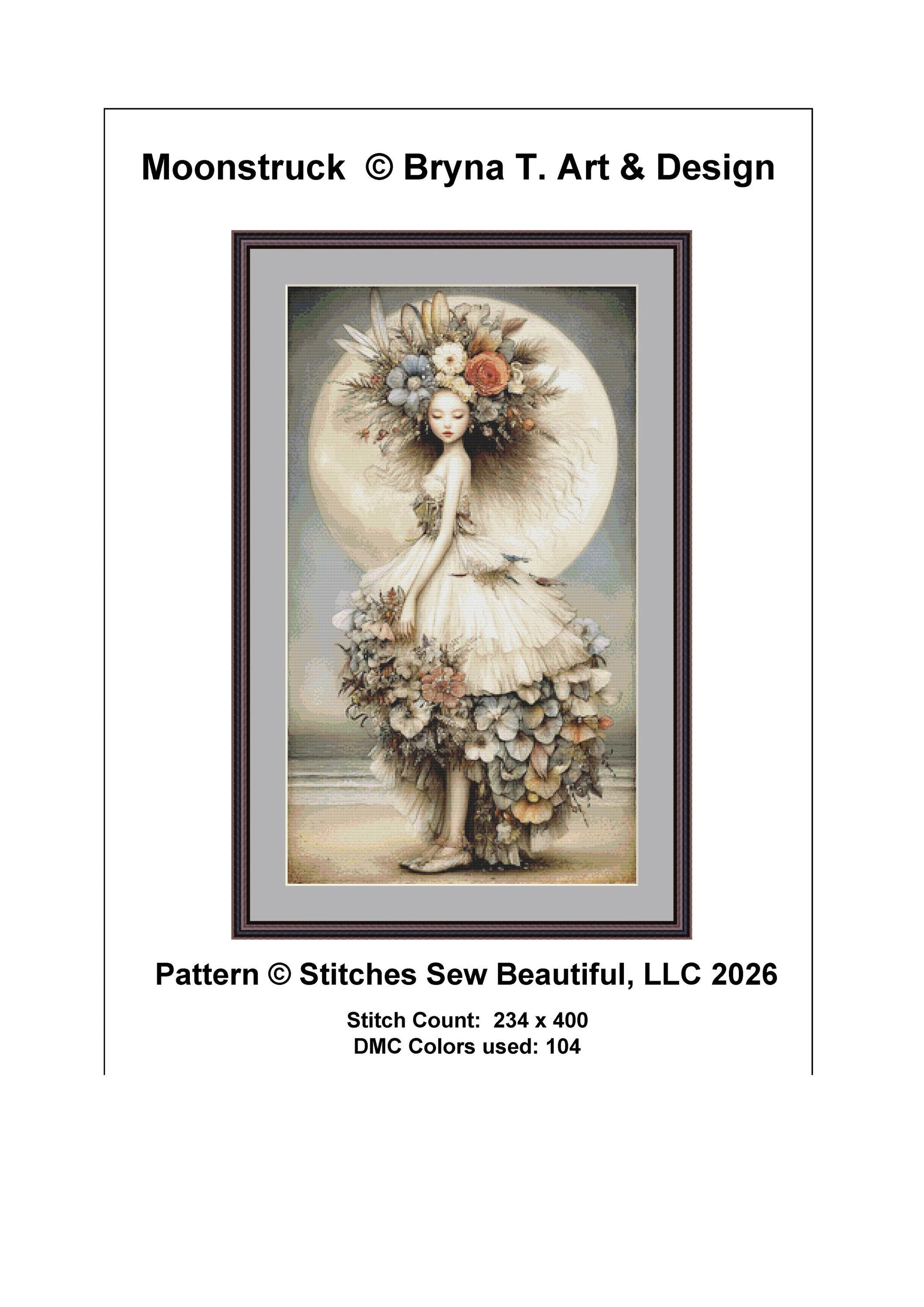 Moonstruck counted cross stitch pattern by Bryna T Art & Design (Digital Format)