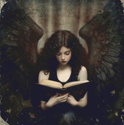 Dark Angel Reading counted cross stitch pattern by Alisa Smith Williams (Digital Format)