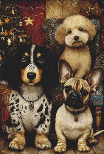 3 Dogs at Christmas counted cross stitch pattern by Bryna T Art & Design (Digital Format)