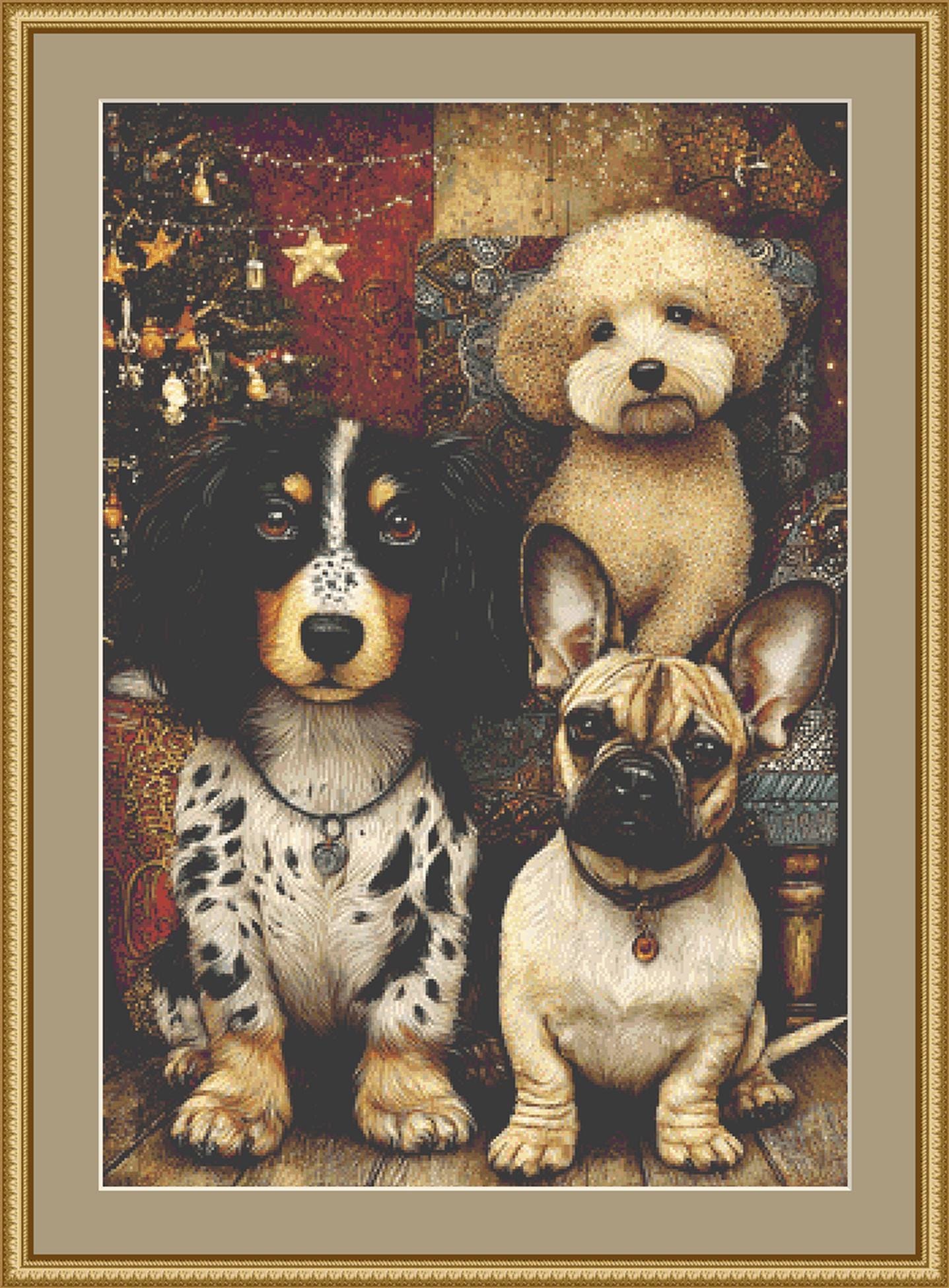 3 Dogs at Christmas counted cross stitch pattern by Bryna T Art & Design (Digital Format)