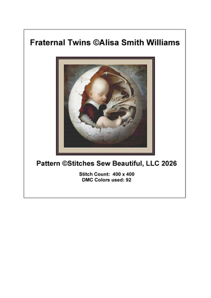 Fraternal Twins counted cross stitch pattern by Alisa Smith Williams (Digital Format)