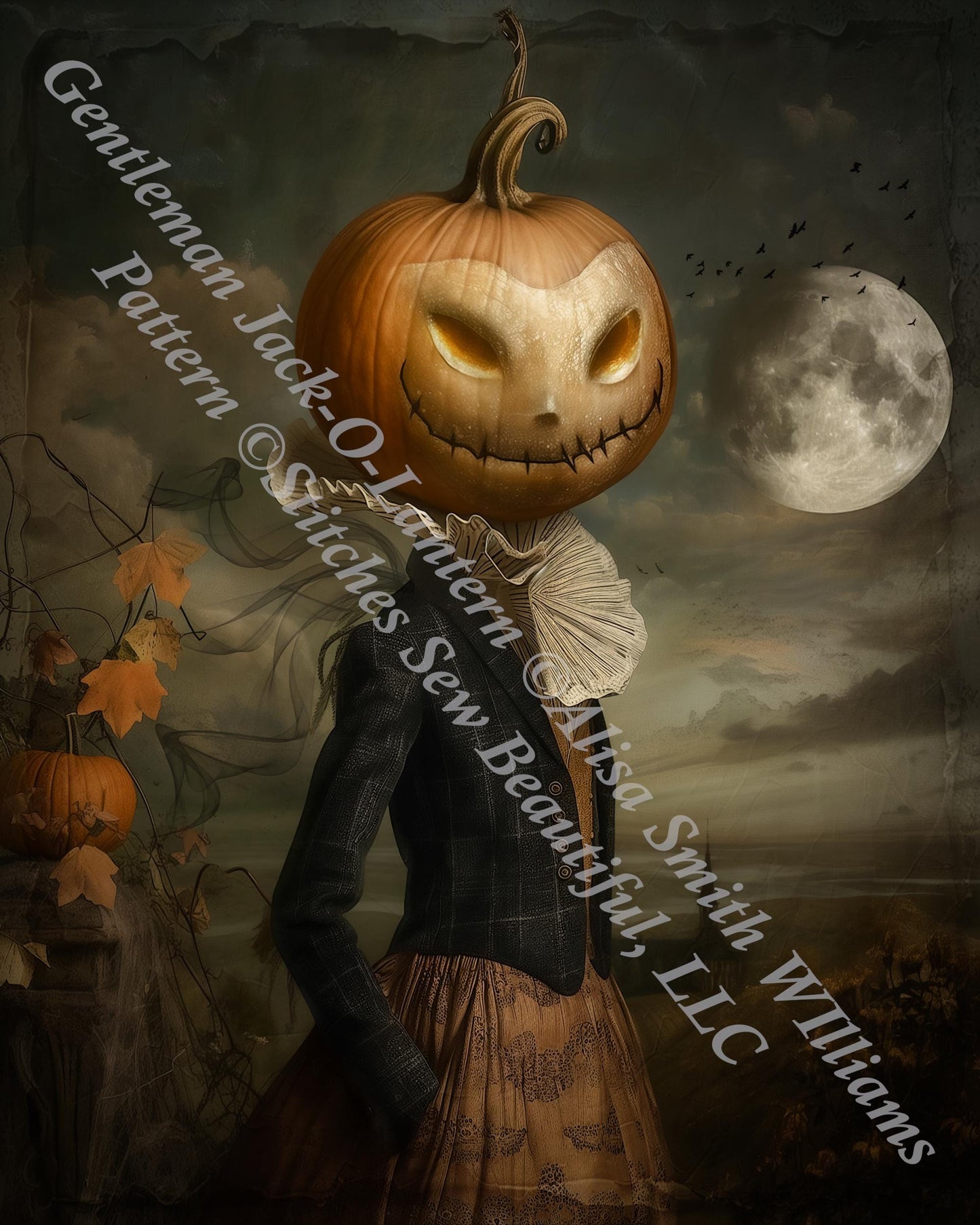Gentleman Jack-O-Lantern counted cross stitch pattern by Alisa Smith Williams (Digital Format)