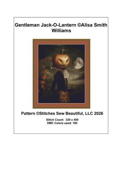 Gentleman Jack-O-Lantern counted cross stitch pattern by Alisa Smith Williams (Digital Format)