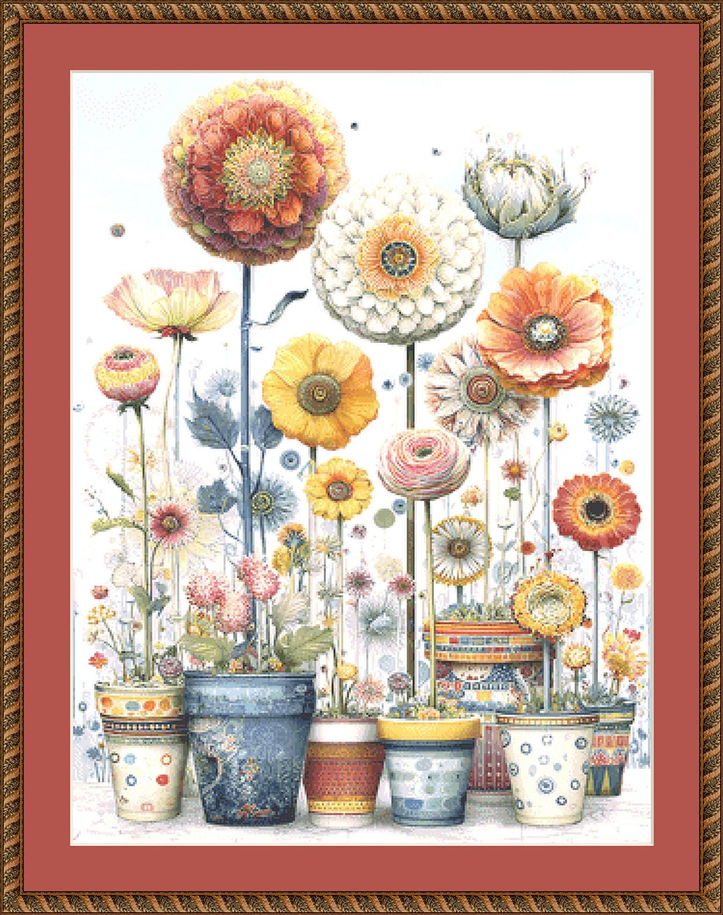Vibrant Flower Pots 1 counted cross stitch pattern by Bryna T. Art & Design (Digital Format)