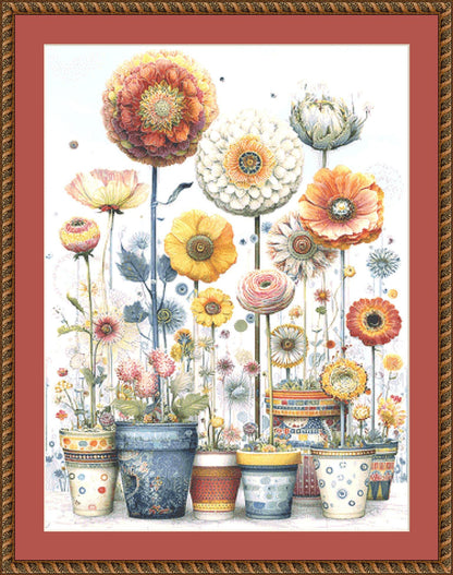 Vibrant Flower Pots 1 counted cross stitch pattern by Bryna T. Art & Design (Digital Format)