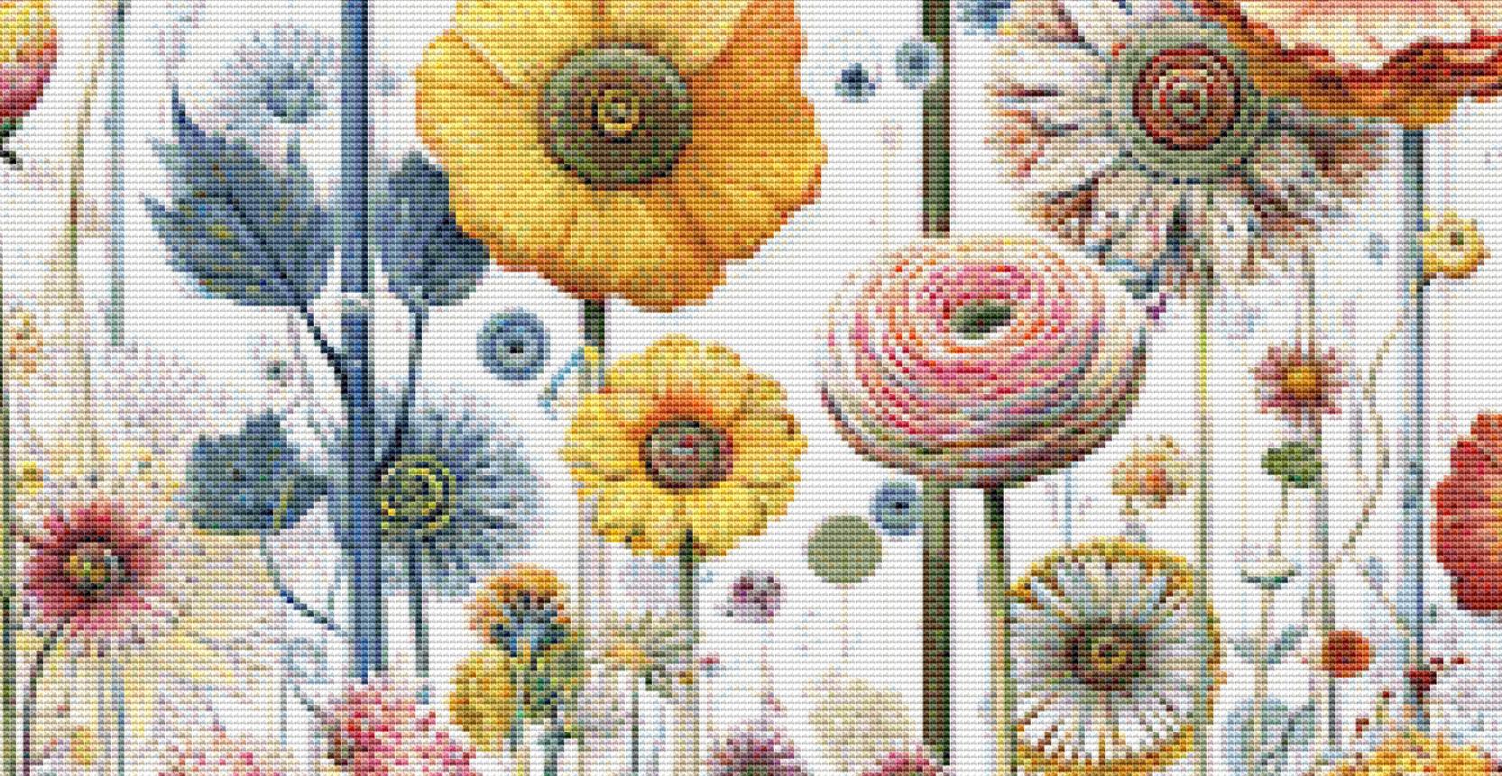 Vibrant Flower Pots 1 counted cross stitch pattern by Bryna T. Art & Design (Digital Format)