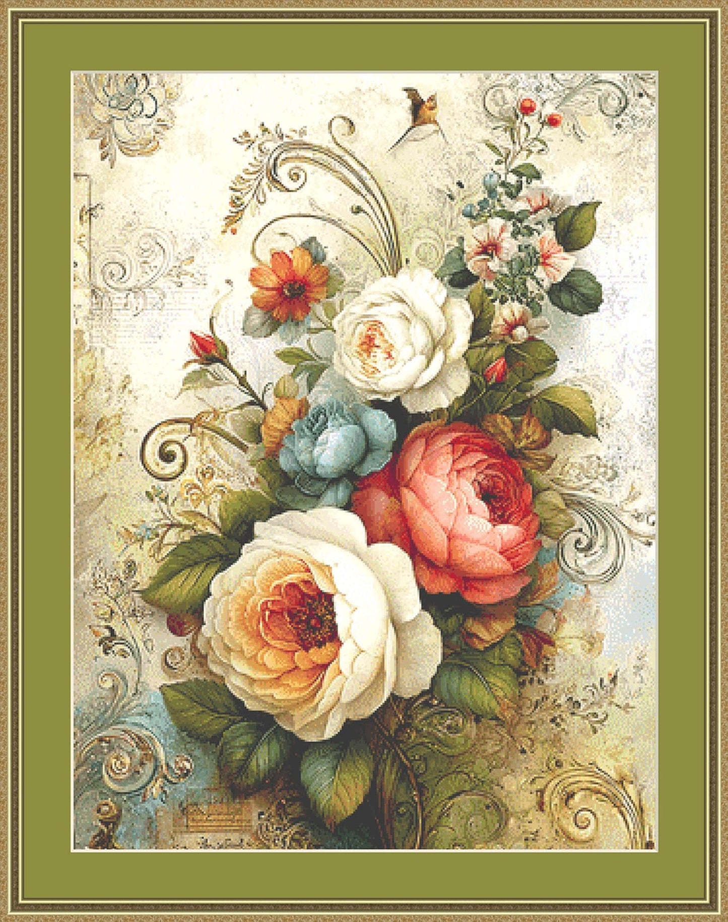 Chintz Floral counted cross stitch pattern by Bryna T Art & Design (Digital Format)