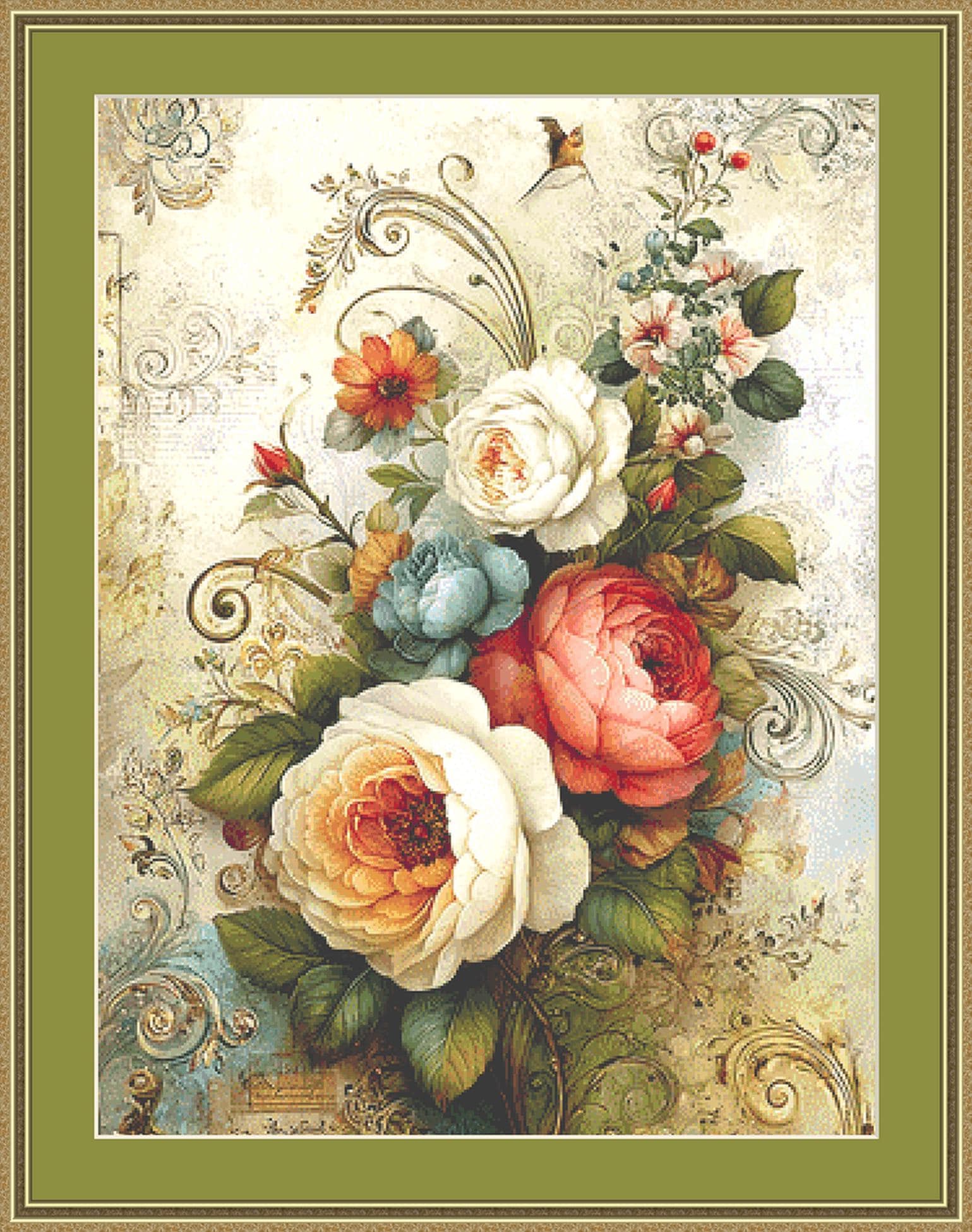 Chintz Floral counted cross stitch pattern by Bryna T Art & Design (Digital Format)
