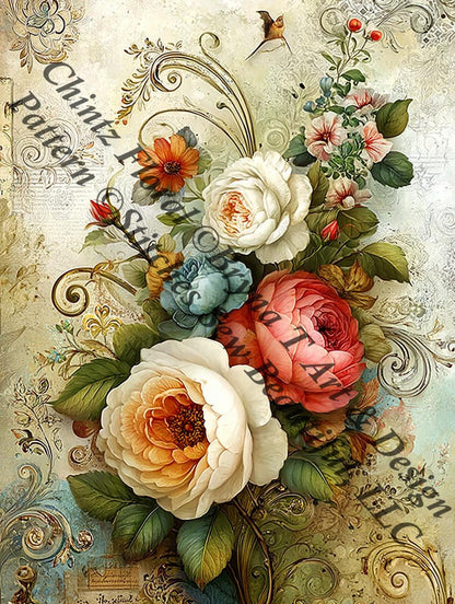Chintz Floral counted cross stitch pattern by Bryna T Art & Design (Digital Format)
