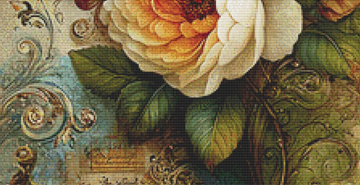 Chintz Floral counted cross stitch pattern by Bryna T Art & Design (Digital Format)