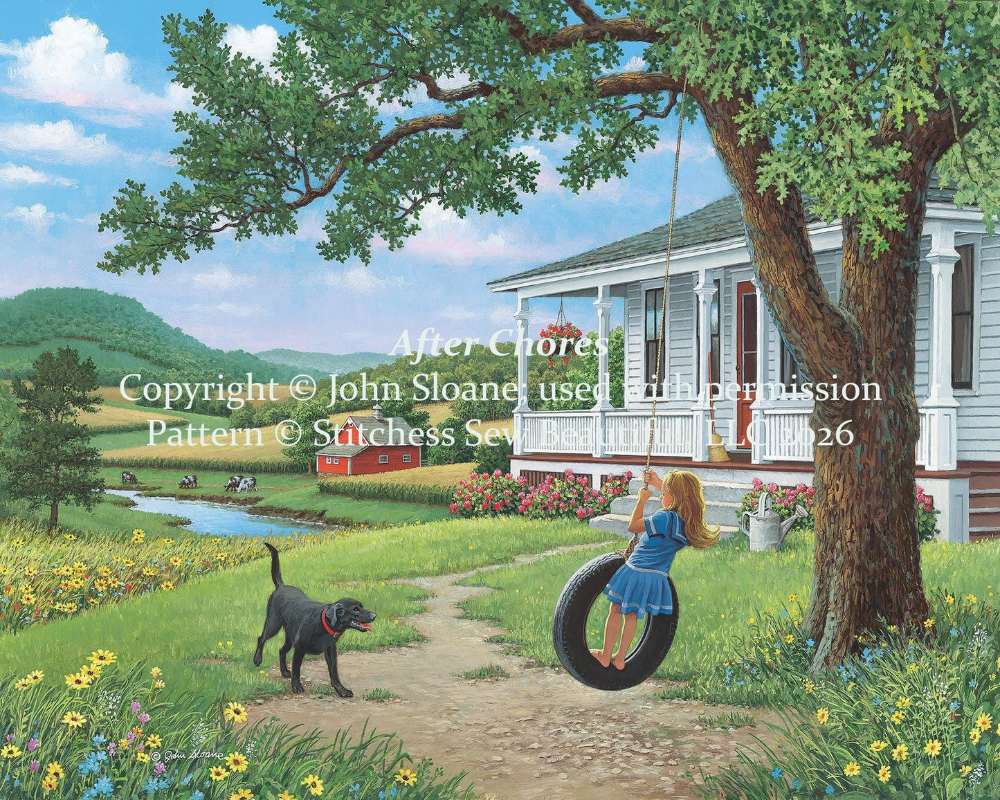 After Chores full coverage counted cross stitch pattern by John Sloane (Digital Format)