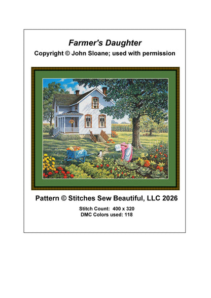 Farmer's Daughter full coverage counted cross stitch pattern by John Sloane (Digital Format)
