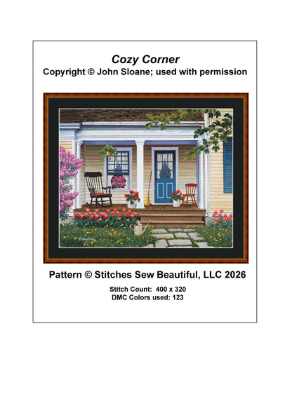 Cozy Corner full coverage counted cross stitch pattern by John Sloane (Digital Format)