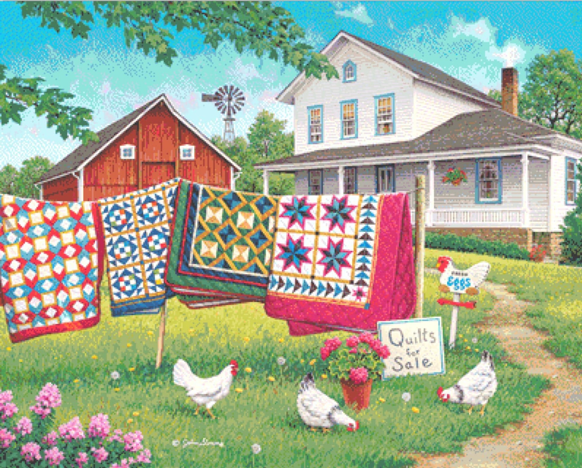 Fresh Eggs and More full coverage counted cross stitch pattern by John Sloane (Digital Format)