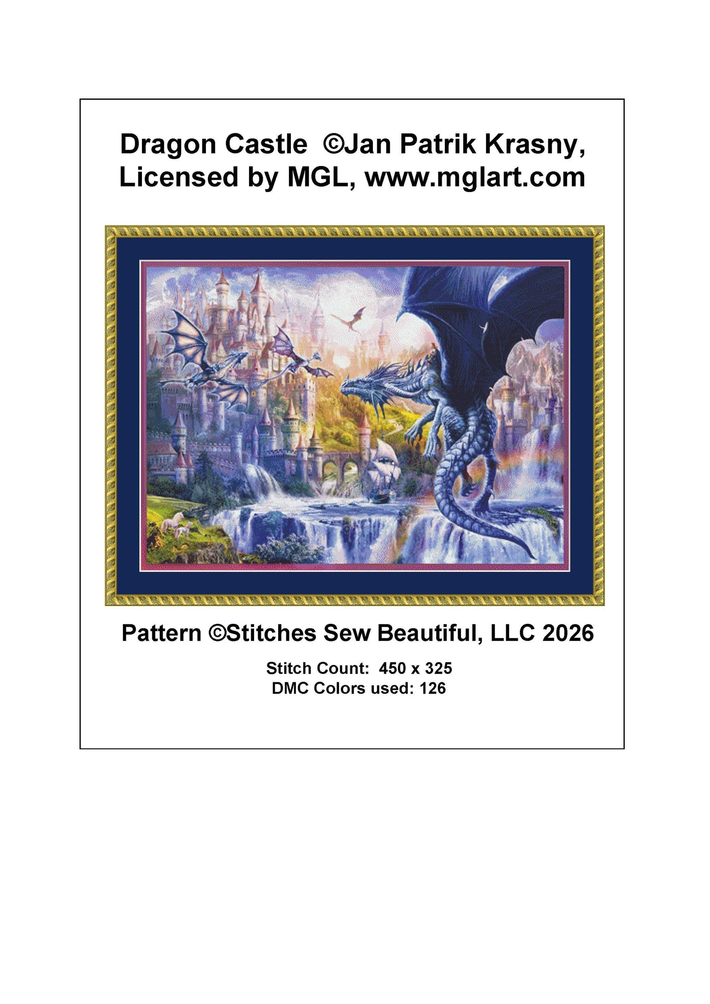Dragon Castle counted cross stitch pattern by Jan Patrik Krasny, Licensed by MGL, www.mglart.com (Digital Format)