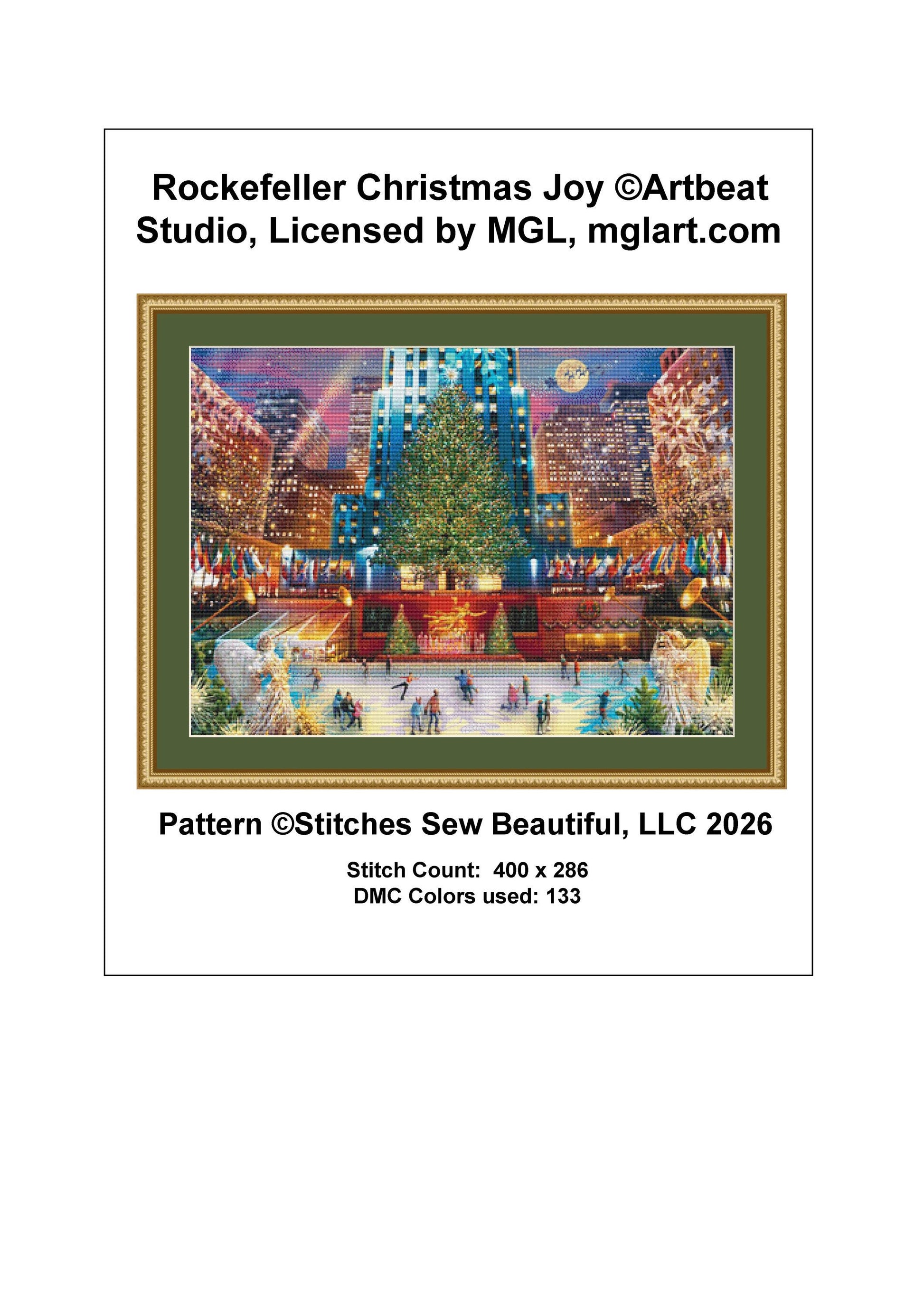 Rockefeller Christmas Joy counted cross stitch pattern by Artbeat Studio, Licensed by MGL, www.mglart.com (Digital Format)